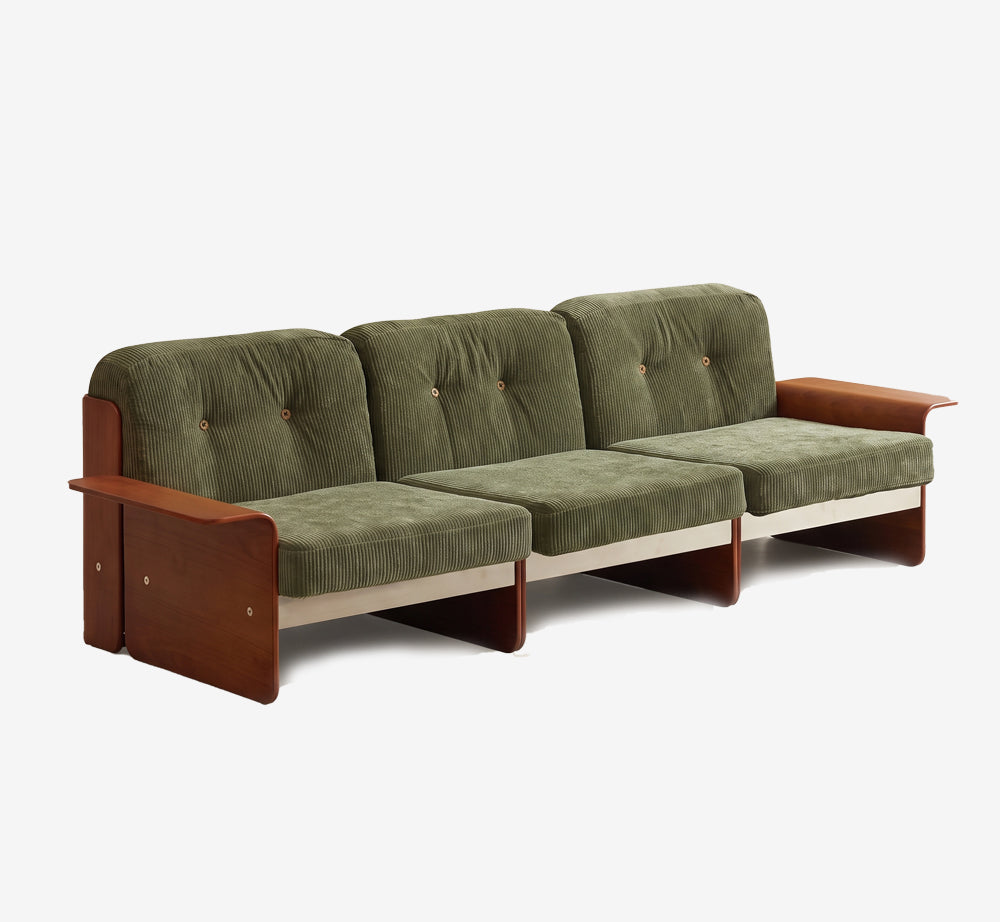 Modular Vintage Green Corduroy Armless Accent Sofa Chair for Sectional Seating