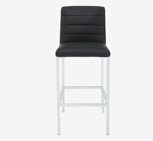 Modern Black Faux Leather Bar Stool with Chrome Frame and Channel Tufted Back