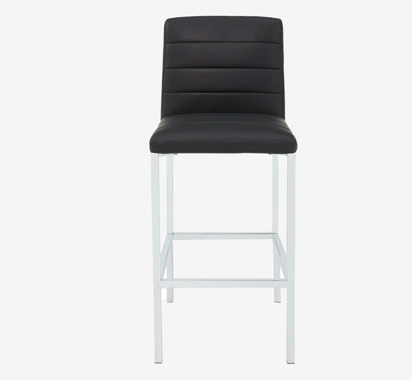 Modern Black Faux Leather Bar Stool with Chrome Frame and Channel Tufted Back