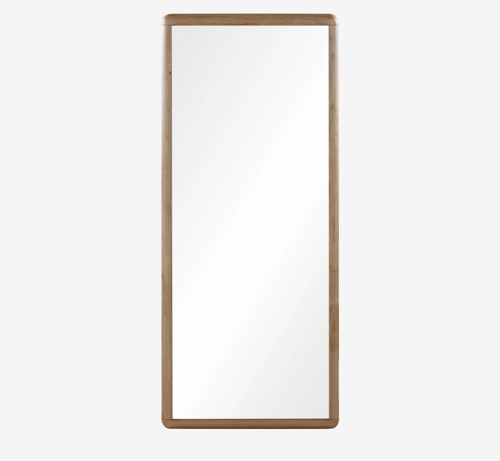 Full Length Floor Mirror with Rounded Wood Frame