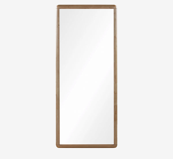 Full Length Floor Mirror with Rounded Wood Frame