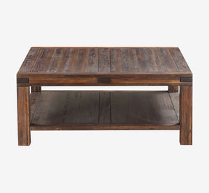 Meadow Square Coffee Table - Solid Wood Center Table in Brick Brown Finish for Living Room