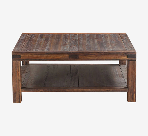 Meadow Square Coffee Table - Solid Wood Center Table in Brick Brown Finish for Living Room