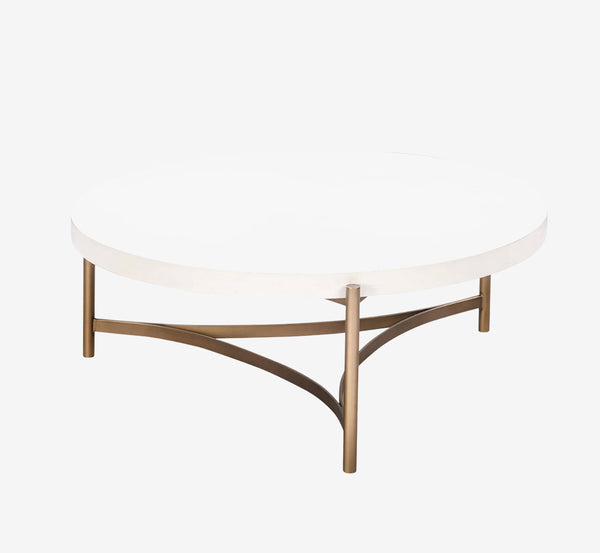 Modern Industrial Coffee Table - Circular White Faux Concrete Top with Black Metal Frame