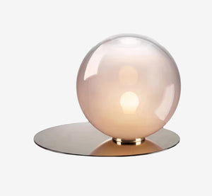 Modern Spherical Glass Table Lamp | Minimalist Tinted Globe Light with Reflective Chrome Base