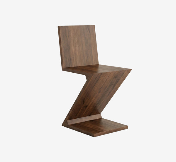 Mid-Century Modern Zig-Zag Chair – Solid Walnut Finish Geometric Dining Chair – Minimalist Avant-Garde Side Chair