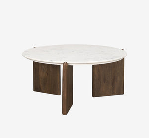 Rumer Dark Brown Wood w/ White Marble Coffee Table