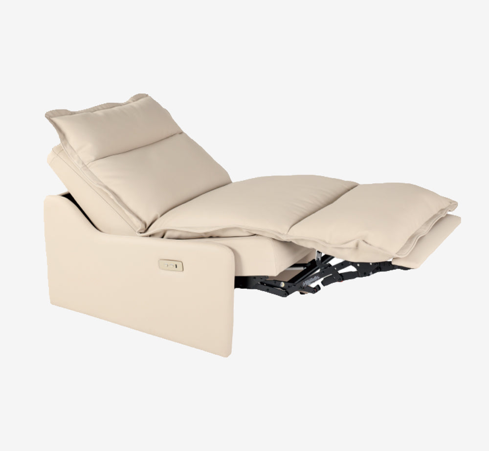 Cloud-Comfort Motorized Recliner - Premium Beige Faux Leather Armchair for Living Room & Home Theater