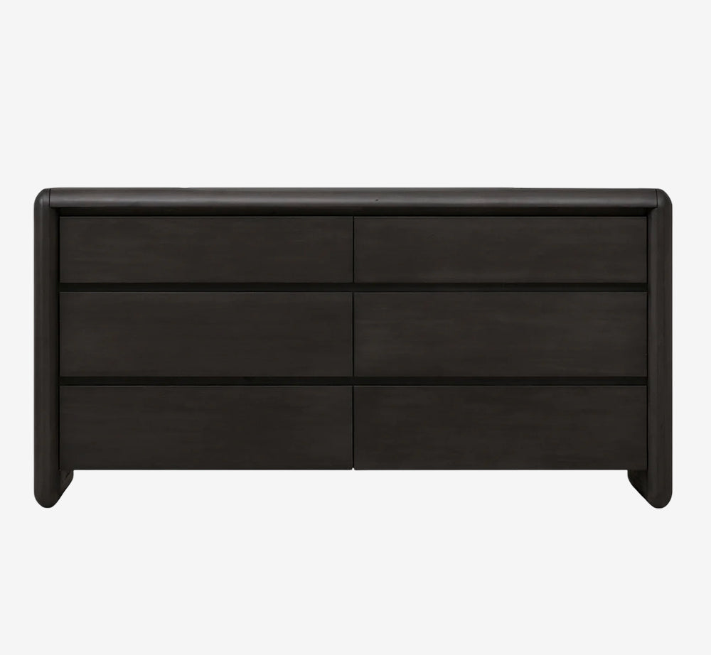 Drawer Acacia Wood Double Dresser – Deep Jaguar Finish – Modern Dark Wood Bedroom Chest & Sideboard
