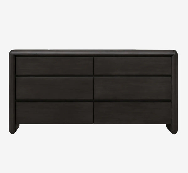 Drawer Acacia Wood Double Dresser – Deep Jaguar Finish – Modern Dark Wood Bedroom Chest & Sideboard