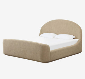 Minimalist Sand-Toned Fabric Bed with Arched Headboard - Contemporary Luxury Bedroom Furniture