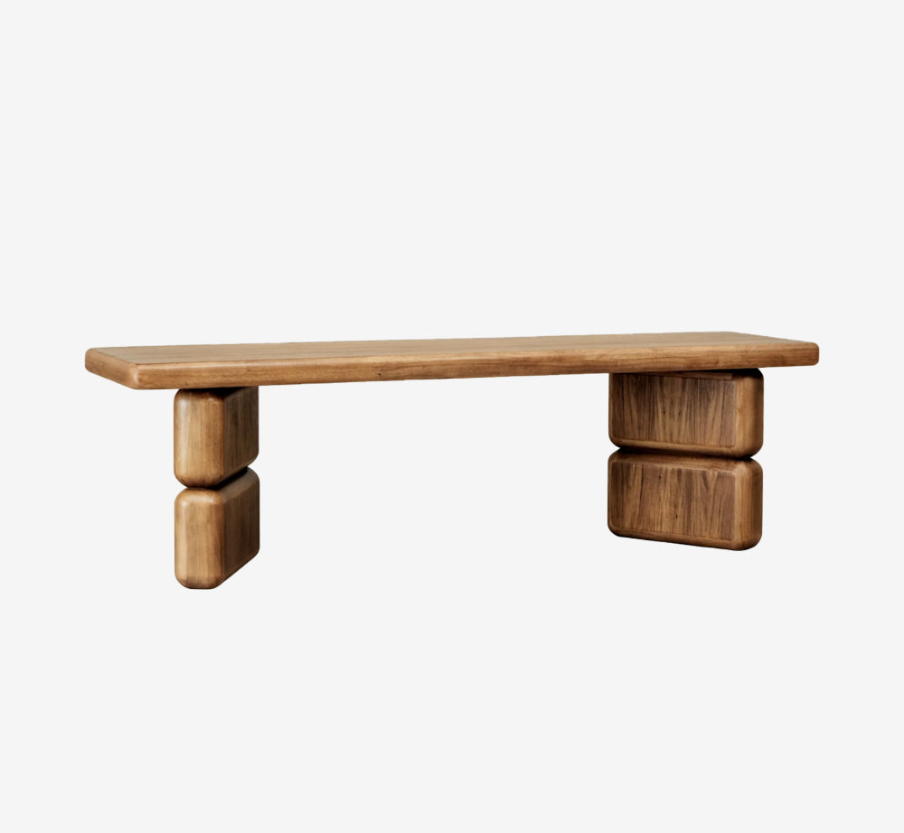 Organic Modern Geometric Wood Bench | 60" x 16" Dining & Entryway Seating