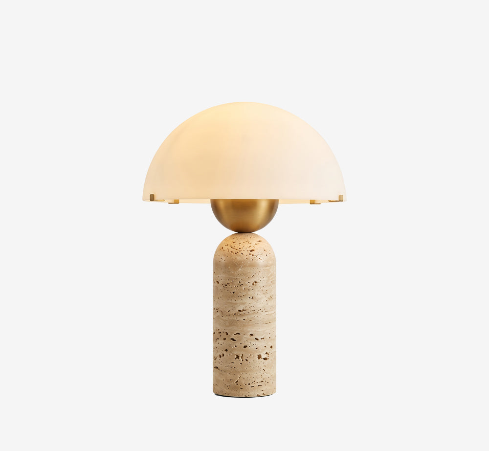 Modern Travertine & Marble Mushroom Table Lamp with Glass Dome Shade