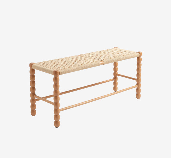 Solid Ash Wood Bobbin Bench with Woven Cord Seat | 31.5" Entryway Bench