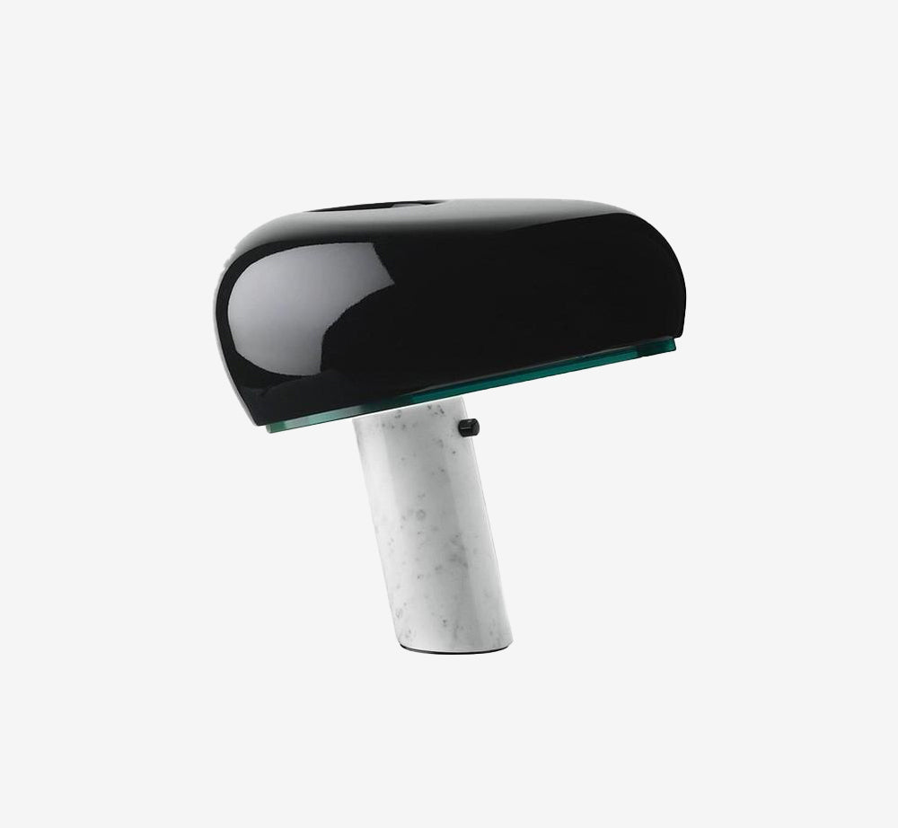 Modern Marble Base Table Lamp - High Gloss Black Dome & Green Glass Detail - Premium Desk & Bedside Light