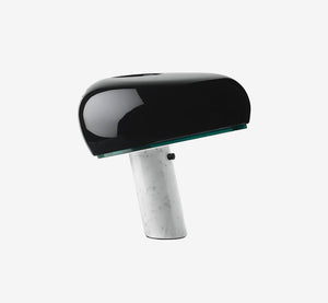 Modern Marble Base Table Lamp - High Gloss Black Dome & Green Glass Detail - Premium Desk & Bedside Light