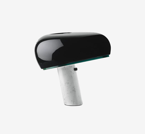 Modern Marble Base Table Lamp - High Gloss Black Dome & Green Glass Detail - Premium Desk & Bedside Light