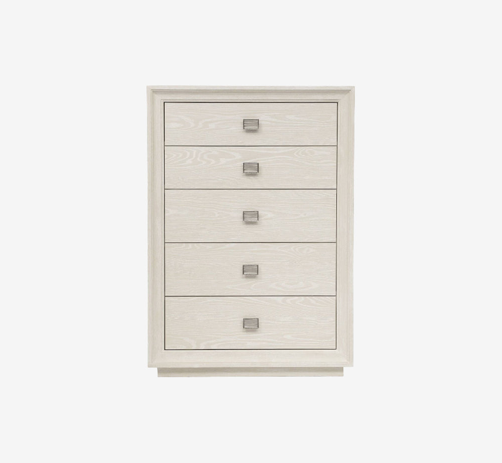 Maxime Modern 5-Drawer Wood Chest | Wire-Brushed Ash Veneer Dresser