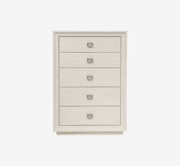 Maxime Modern 5-Drawer Wood Chest | Wire-Brushed Ash Veneer Dresser