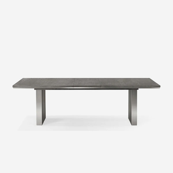 Contemporary Dark Grey Wood Expandable Dining Room Table - Architectural Double Pedestal