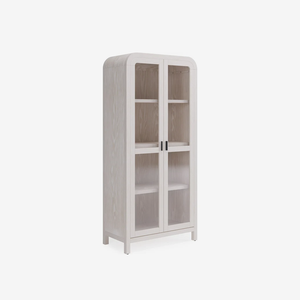 Modern Glass Door Display Cabinet | Ash Wood Bookcase with Adjustable Shelves