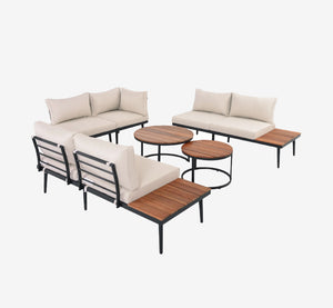 Modern Acacia Wood Outdoor Sectional Sofa Set – 6-Piece Patio Conversation Set with Coffee Tables