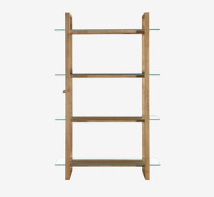Modern Natural Wood 4-Tier Etagere with Floating Tempered Glass Shelves