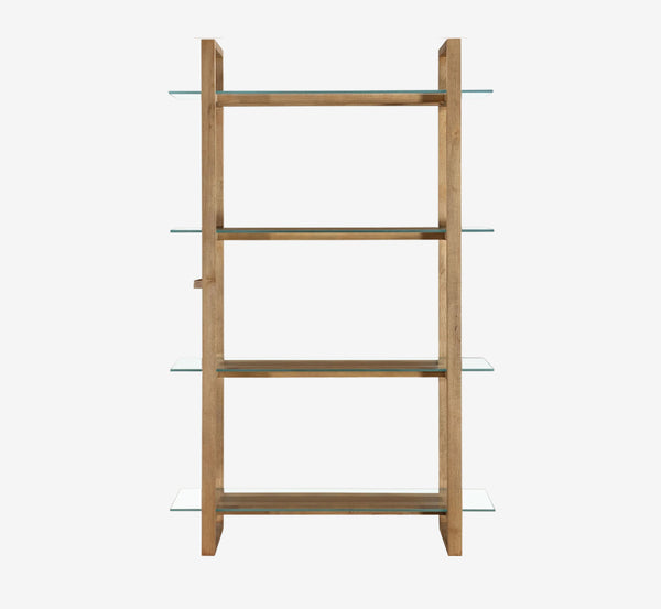 Modern Natural Wood 4-Tier Etagere with Floating Tempered Glass Shelves