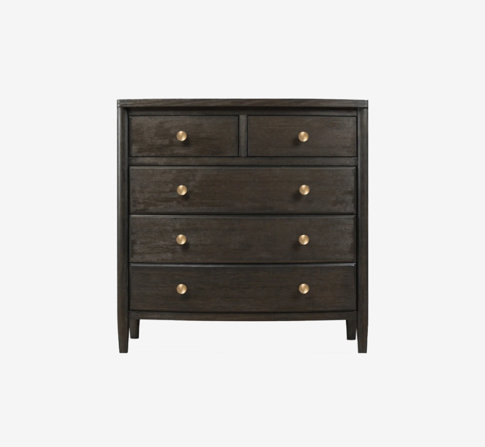 Mid-Century Modern 5-Drawer Wood Chest, Fully Assembled Matte Black Oak Dresser