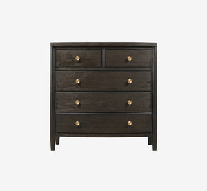 Mid-Century Modern 5-Drawer Wood Chest, Fully Assembled Matte Black Oak Dresser