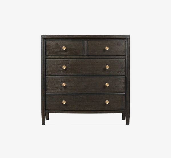 Mid-Century Modern 5-Drawer Wood Chest, Fully Assembled Matte Black Oak Dresser