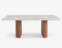 Modern Marble Dining Table with Fluted Oak Pedestal Base – Contemporary Rectangular Dining Table