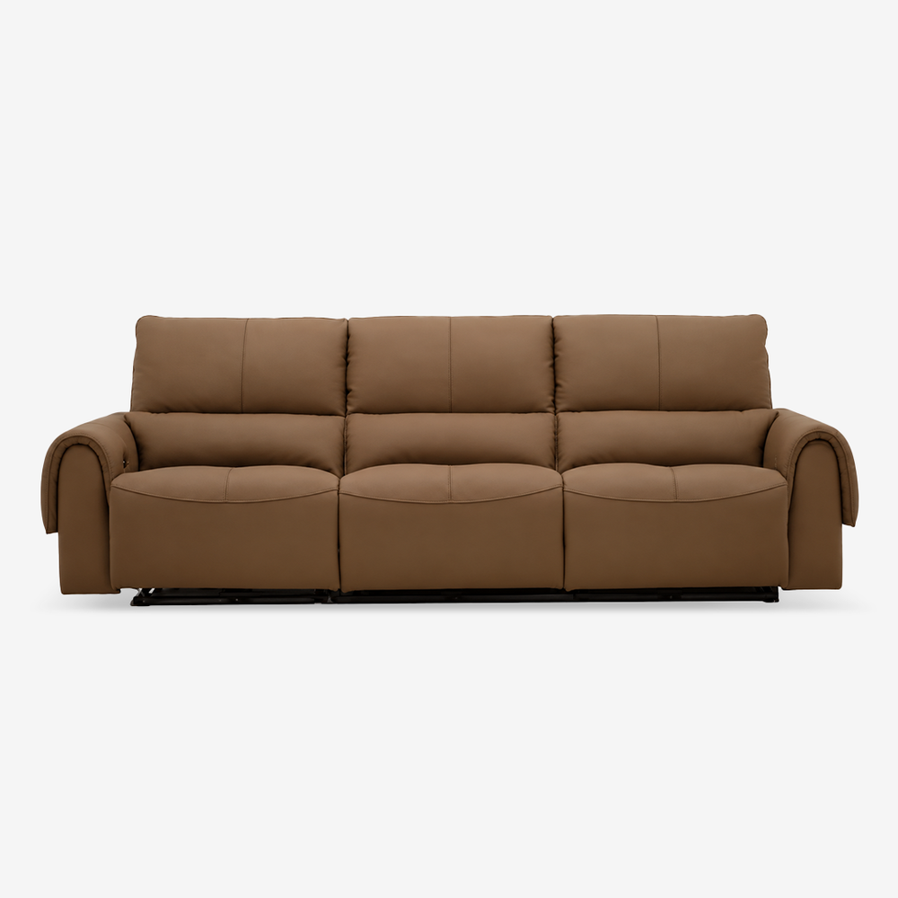 Premium Leather Reclining Sofa with Adjustable Headrests & Deep Cushioned Seating