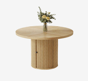 47.2-inch round wooden-style dining table with double-layer storage design and Roman column shape - featuring classic wood grain finish, it creates an eternal and elegant atmosphere for your living