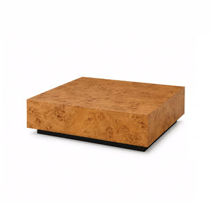 Luxury Burl Veneer Center Table, 39" Contemporary Square Wood Coffee Table