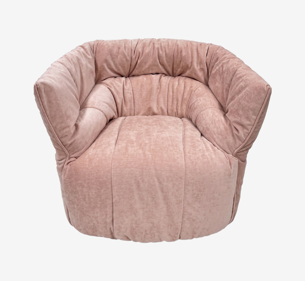 Contemporary Ruched Chenille Cloud Lounge Chair - High-Density Foam Blush Pink Armchair - Quiet Luxury Enveloping Bucket Chair