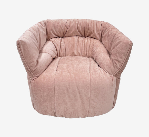 Contemporary Ruched Chenille Cloud Lounge Chair - High-Density Foam Blush Pink Armchair - Quiet Luxury Enveloping Bucket Chair