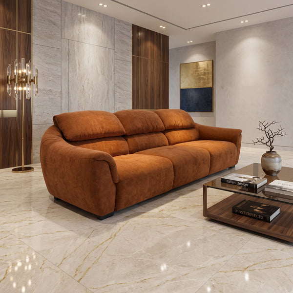 Modern 123" Oversized Cotton Linen 3-Seater Sofa in Terracotta