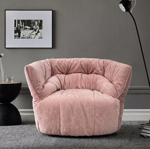 Contemporary Ruched Chenille Cloud Lounge Chair - High-Density Foam Blush Pink Armchair - Quiet Luxury Enveloping Bucket Chair