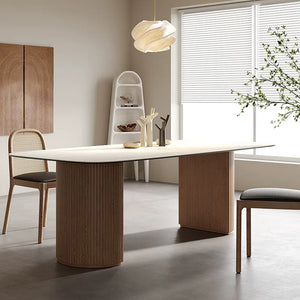 Half Roman-Column Travertine Sintered Stone Dining Table