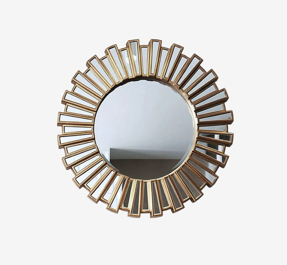 Modern Art Deco Gold Sunburst Wall Mirror - Round Decorative Starburst Mirror for Entryway, Living Room & Bedroom Decor