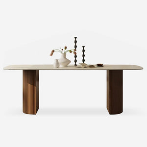 Half Roman-Column Travertine Sintered Stone Dining Table