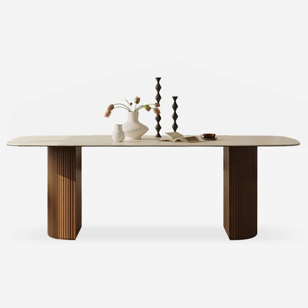 Half Roman-Column Travertine Sintered Stone Dining Table