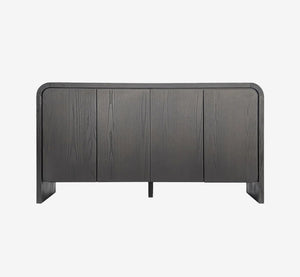 Contemporary 4-Door Mahogany & Ash Veneer Sideboard in Matte Black