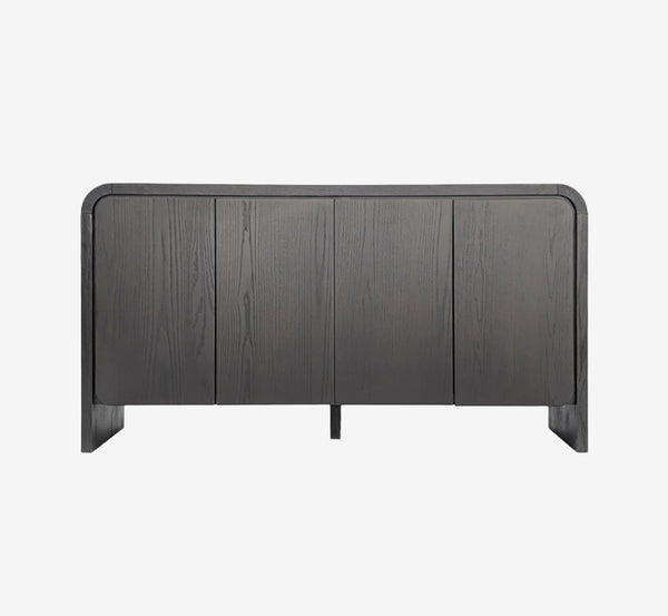 Contemporary 4-Door Mahogany & Ash Veneer Sideboard in Matte Black