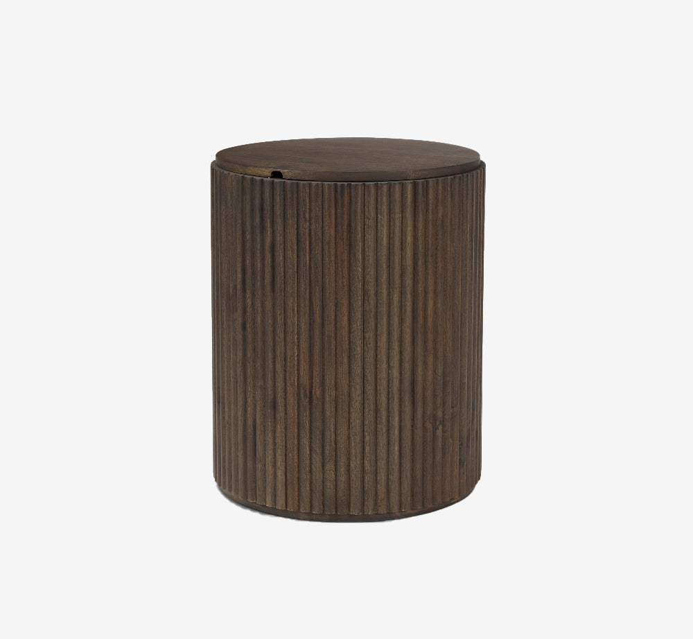 Terra 18L x 18W x 22H Dark Brown Wood Fluted Round Side Table