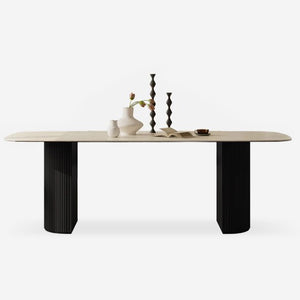 Half Roman-Column Travertine Sintered Stone Dining Table