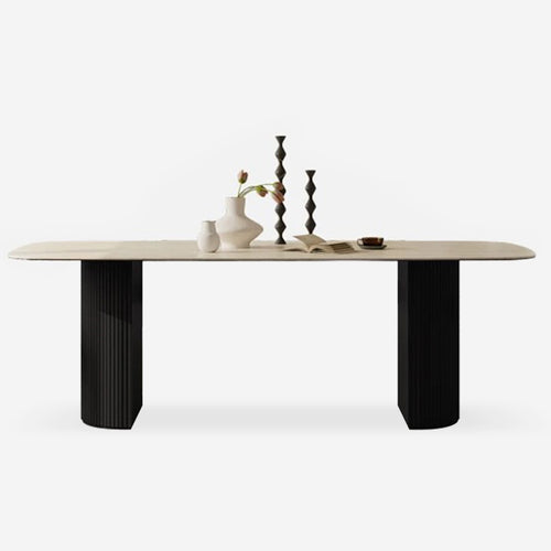 Half Roman-Column Travertine Sintered Stone Dining Table
