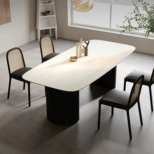 Half Roman-Column Travertine Sintered Stone Dining Table