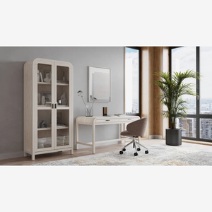Modern Glass Door Display Cabinet | Ash Wood Bookcase with Adjustable Shelves